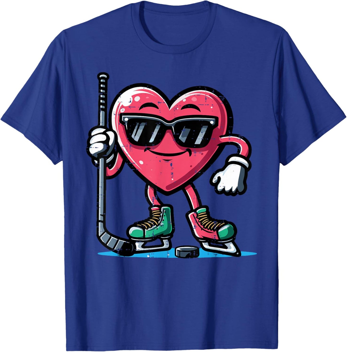 Valentines Day Heart Ice Hockey Player Men Boys Kids Teens T-Shirt - T-Shirt | Royal
