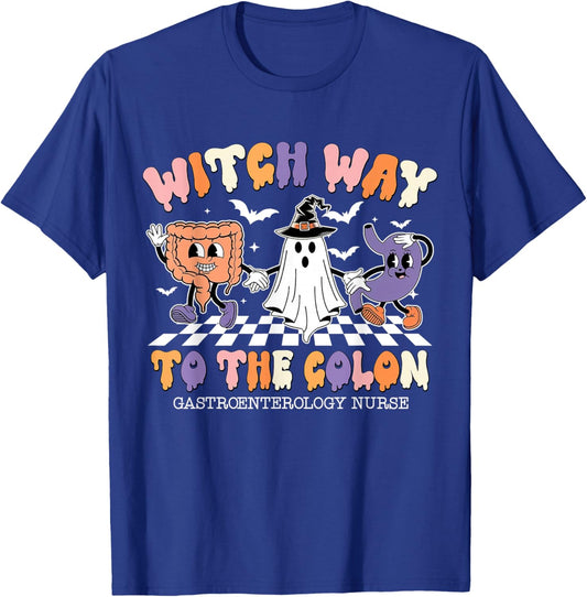 Witch Way to The Colon Gastroenterology Nurse Halloween T-Shirt - T-Shirt | Royal