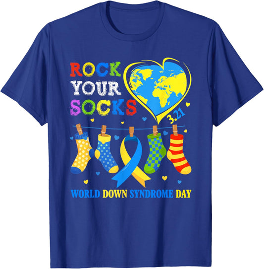 World Down Syndrome Day 3.21 Awareness Rock Your Socks T-Shirt - T-Shirt | Royal