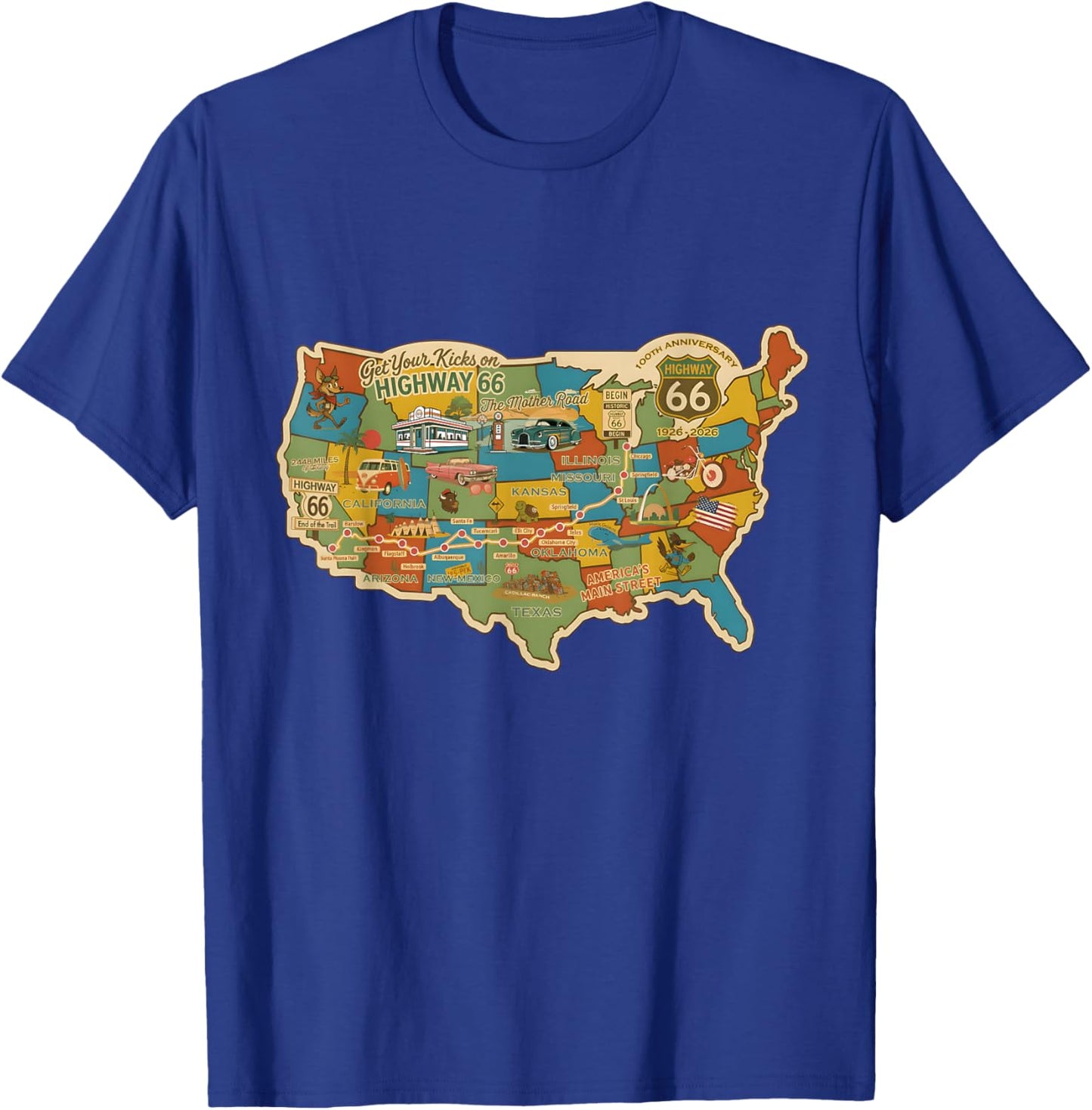 100th Anniversary Americana Highway Travel Map 1926 2026 T-Shirt - T-Shirt | Royal