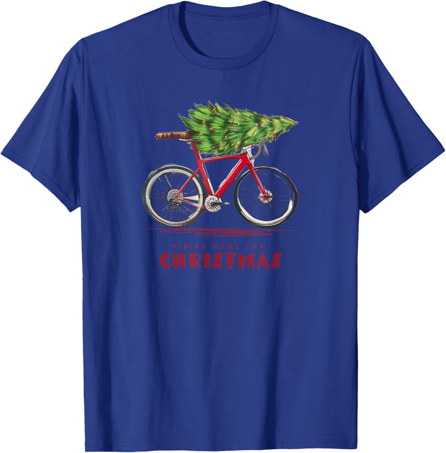 Bicycle Christmas Tree - Riding Home for Christmas T-Shirt - T-Shirt | Royal