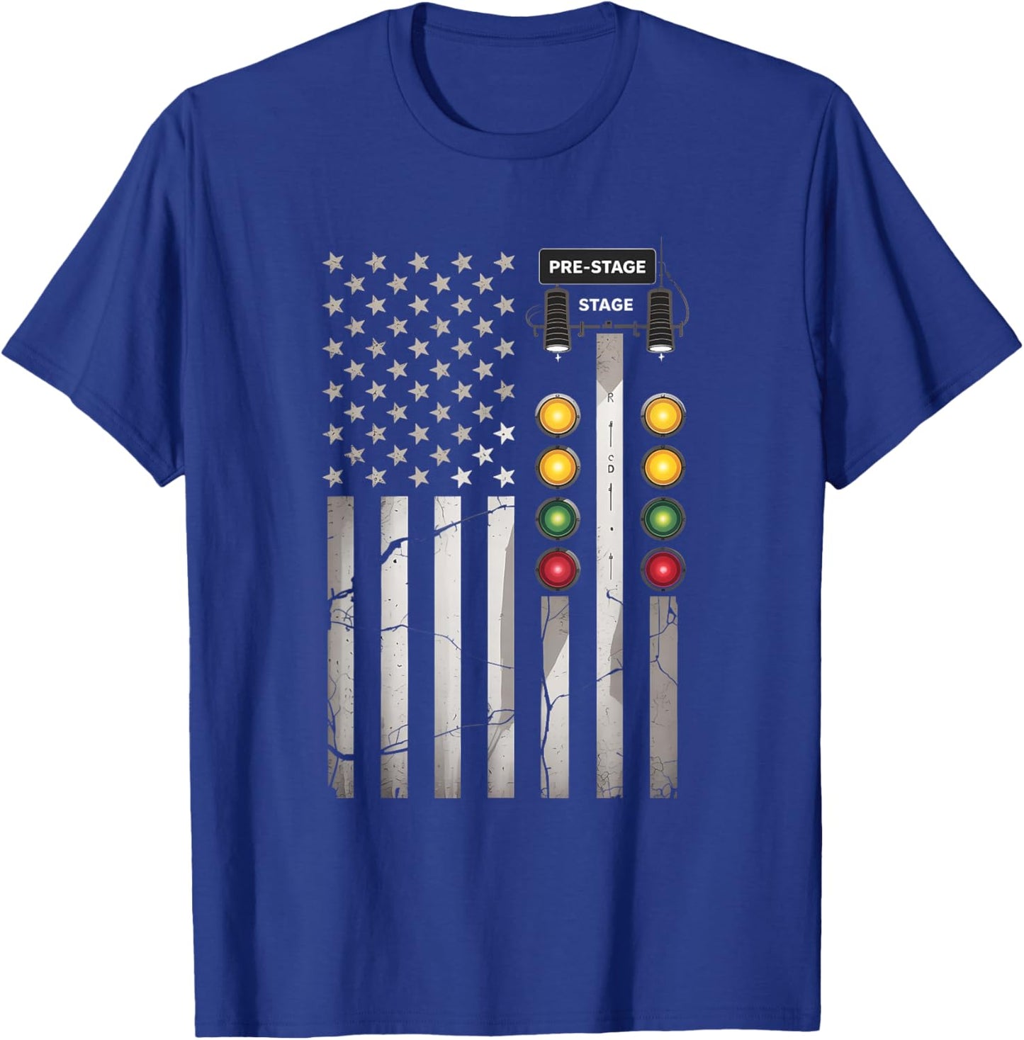 Drag Racing American Flag Drag Racer Tree Light T-Shirt - T-Shirt | Royal