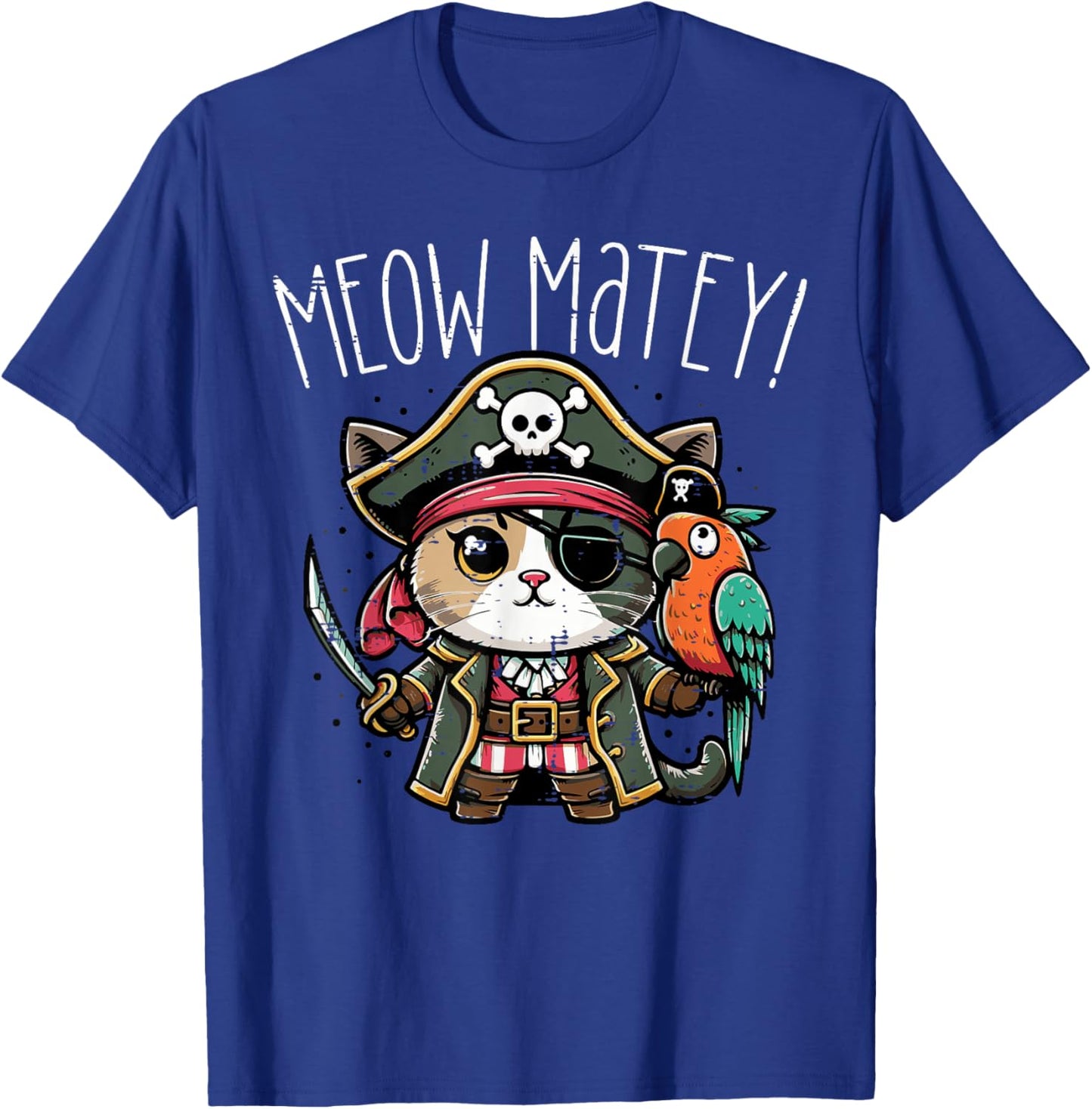 Pirate Cat Meow Matey Cute Kitten Kitty Girls Kids Women T-Shirt - T-Shirt | Royal
