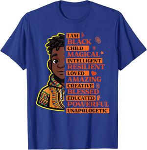 I Am Black Child Magical Intelligent History Month Boys Kids T-Shirt - T-Shirt | Royal