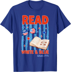 Patriotic Bookish 4th of July Read White Blue Since 1776 T-Shirt - T-Shirt | Royal