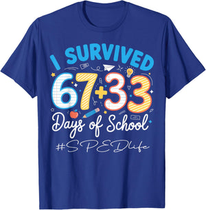 SPED Special Education 100 Days of School 67+33 T-Shirt - T-Shirt | Royal