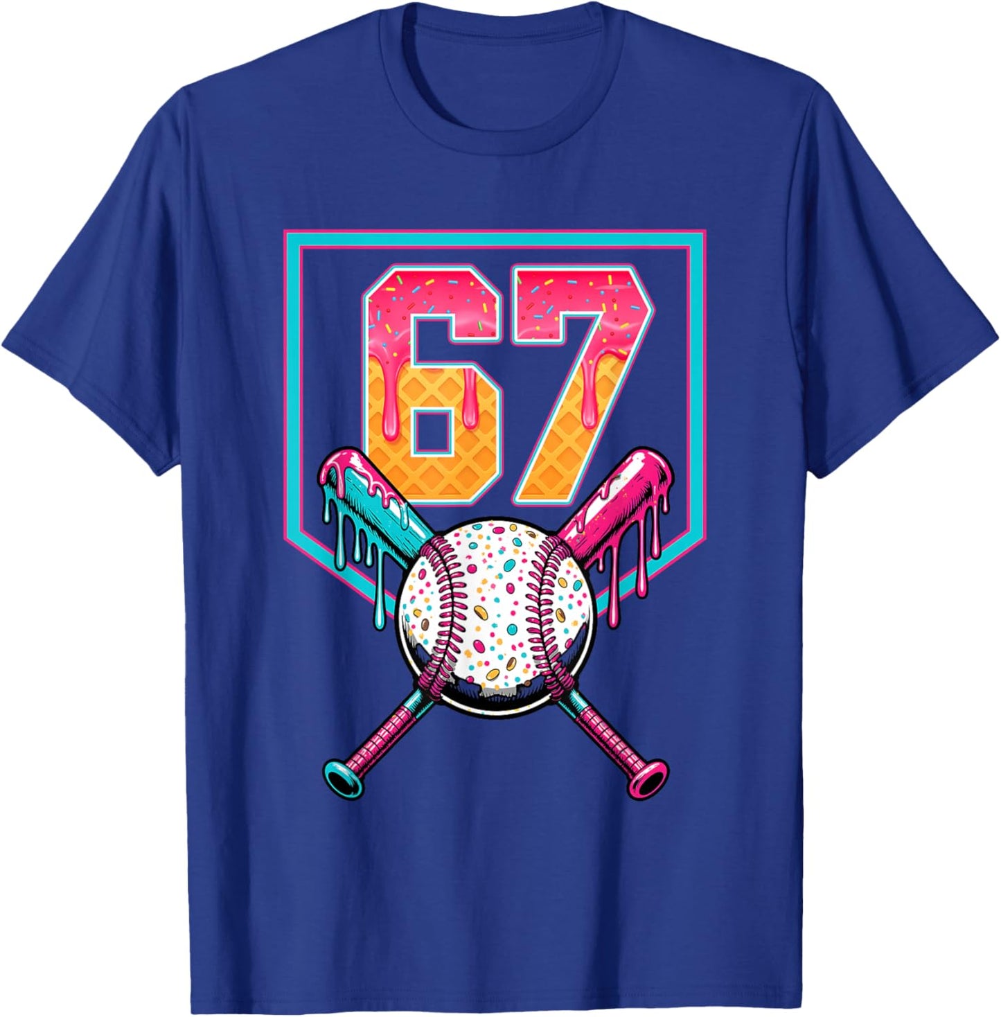 Baseball Ice Cream Drip Number 67 Player 67th Birthday Men T-Shirt - T-Shirt | Royal