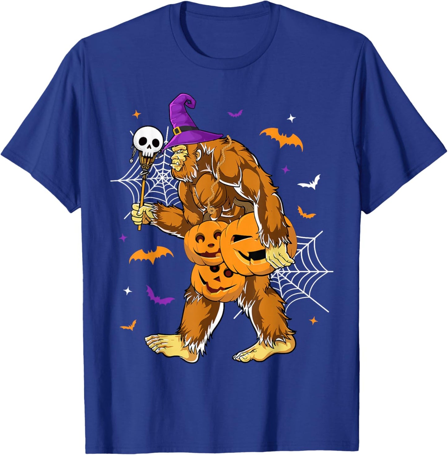Spooky Bigfoot Halloween Pumpkin Funny Halloween Sasquatch T-Shirt - T-Shirt | Royal