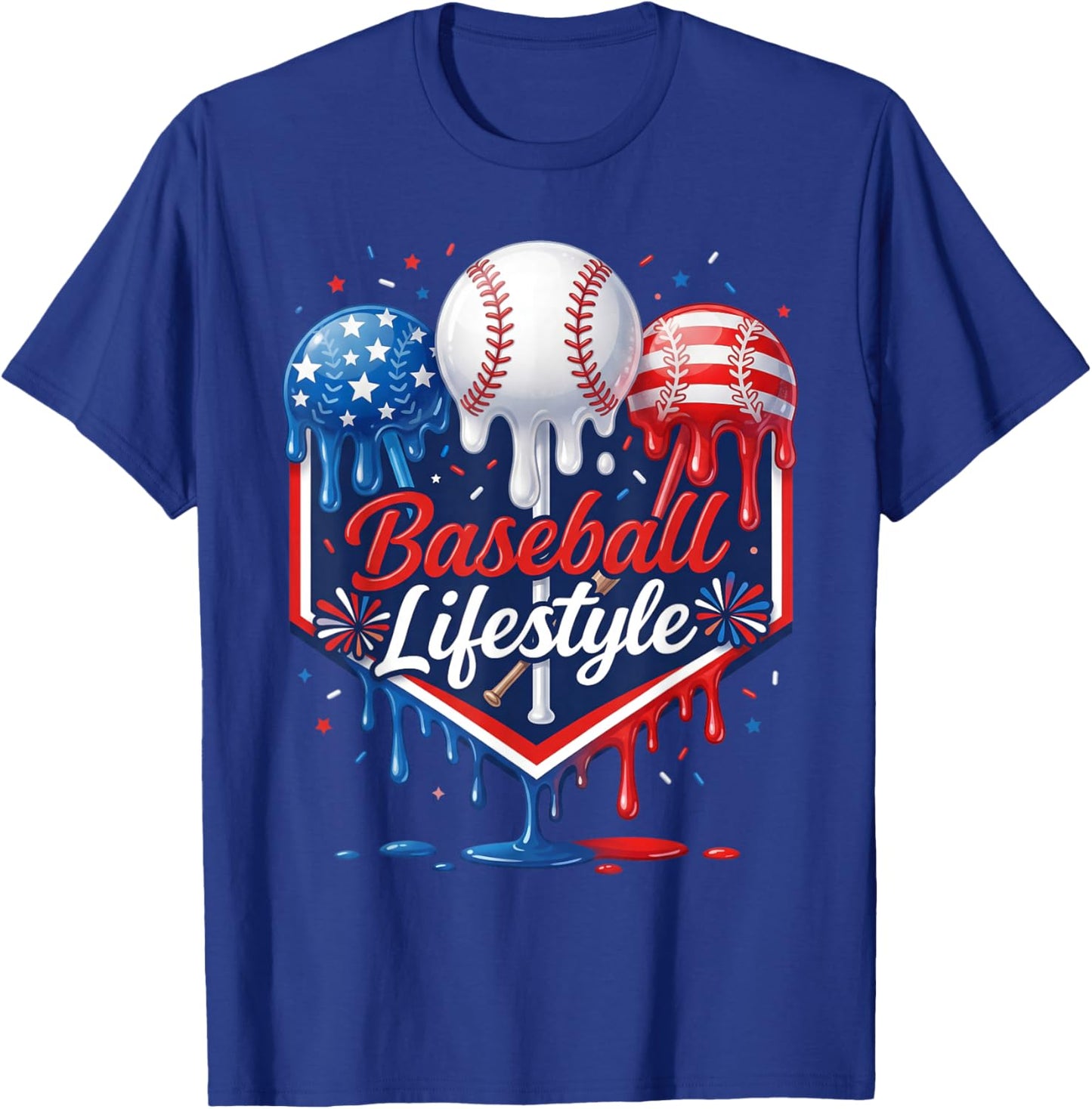 Baseball Life Style 4th of July Youth Drip Baseball Boy Kids T-Shirt - T-Shirt | Royal