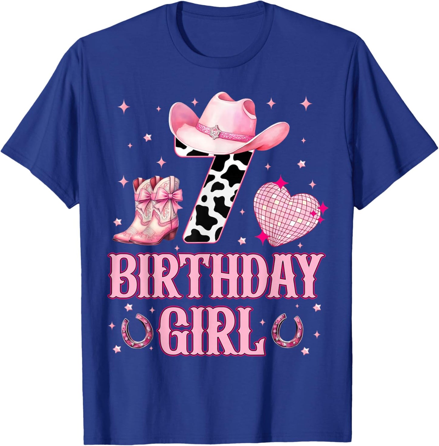 Kids 7th Birthday Girl Western Cowgirl Boots Hat 7 Year Old T-Shirt - T-Shirt | Royal