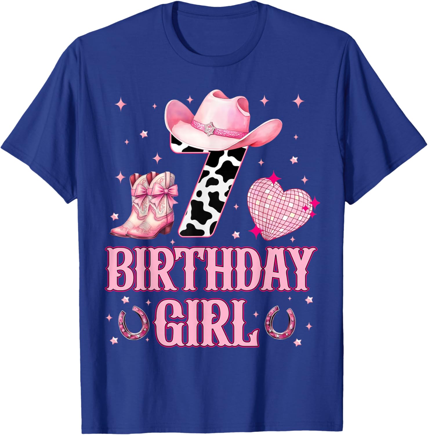 Kids 7th Birthday Girl Western Cowgirl Boots Hat 7 Year Old T-Shirt - T-Shirt | Royal