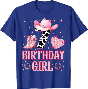 Kids 7th Birthday Girl Western Cowgirl Boots Hat 7 Year Old T-Shirt - T-Shirt | Royal