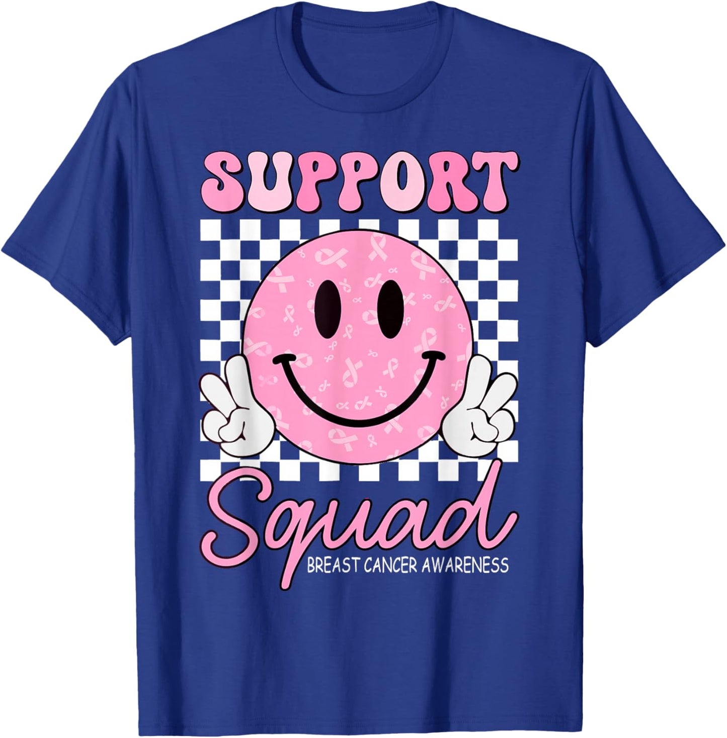 Support Squad Breast Cancer Awareness Smile Face Pink Ribbon T-Shirt - T-Shirt | Royal