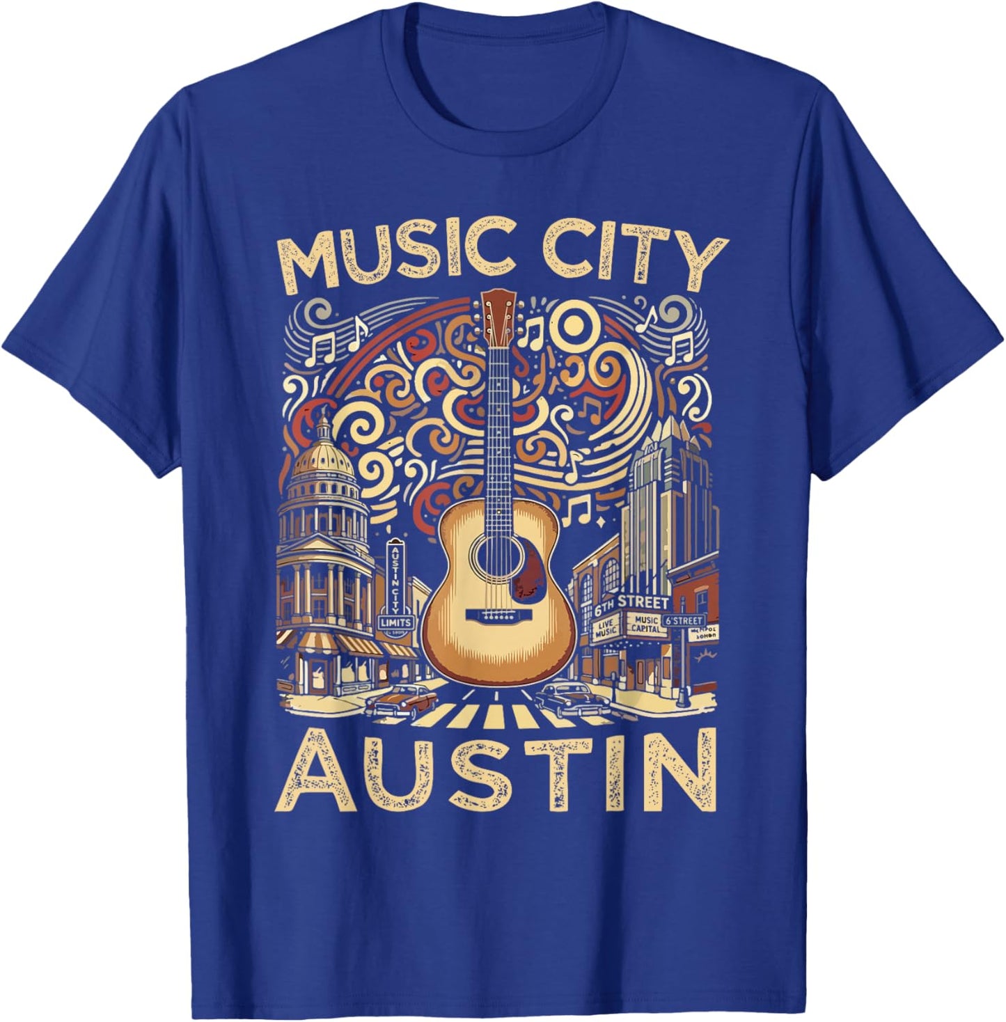Music City Austin Souvenir Texas Live Music Austin T-Shirt - T-Shirt | Royal
