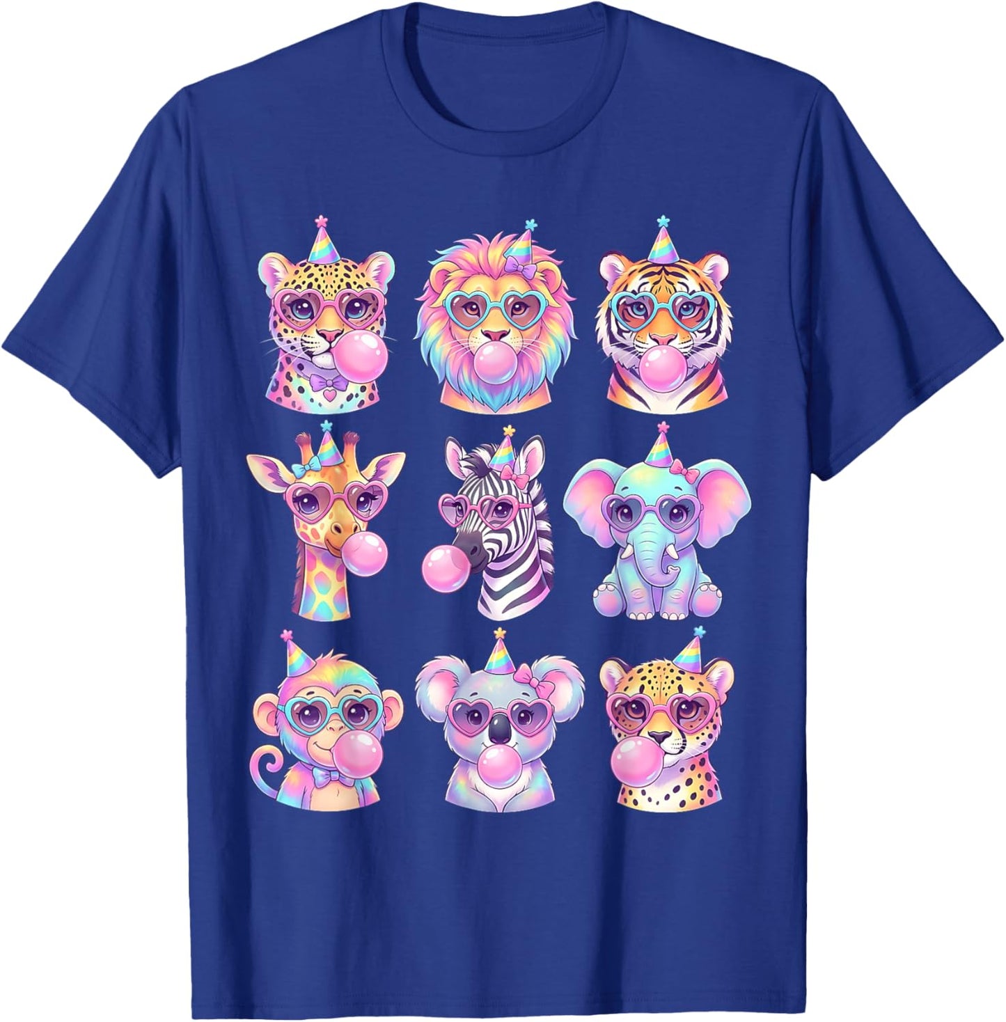 Funny Animals Glasses Blowing Bubble Gum Birthday Wildlife T-Shirt - T-Shirt | Royal