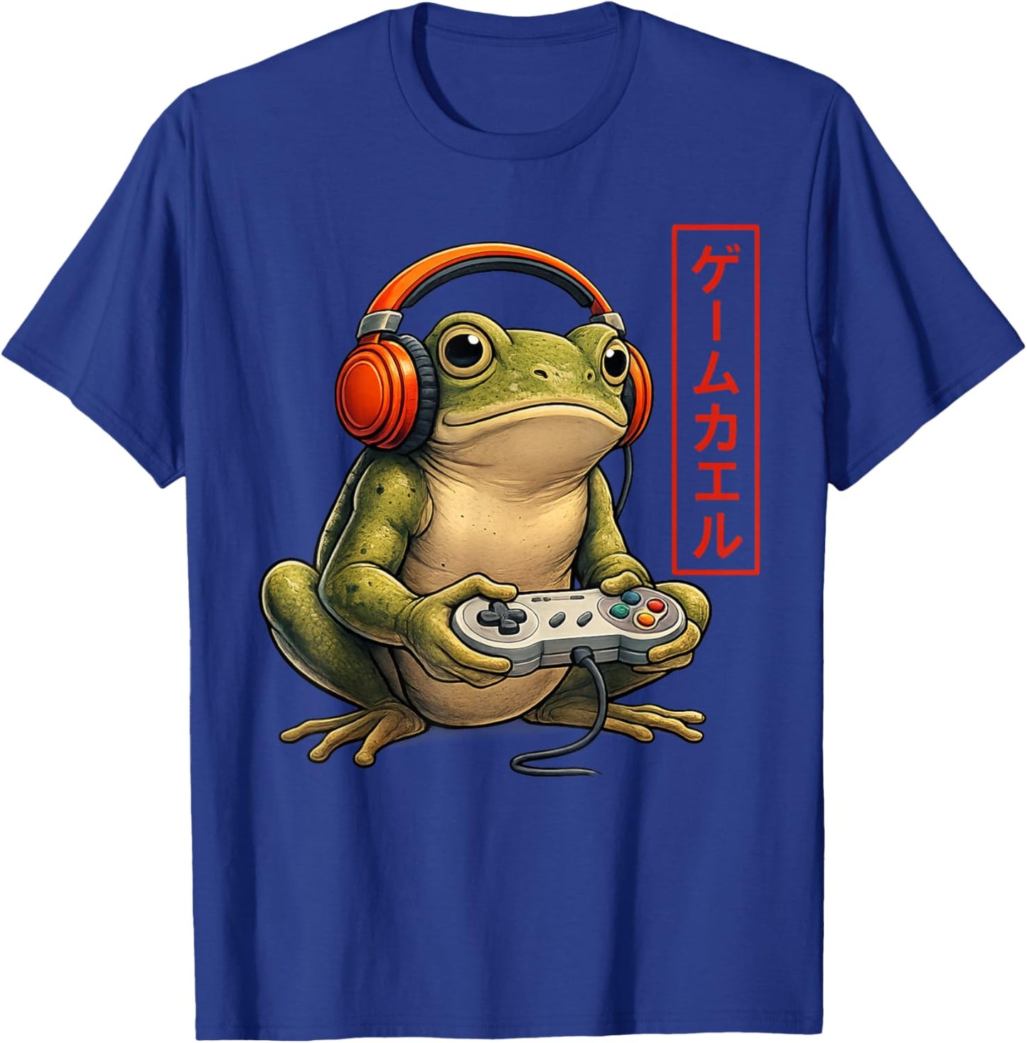 Japanese Gamer Frog Art Men Women Boys Funny Vintage Gaming T-Shirt - T-Shirt | Royal