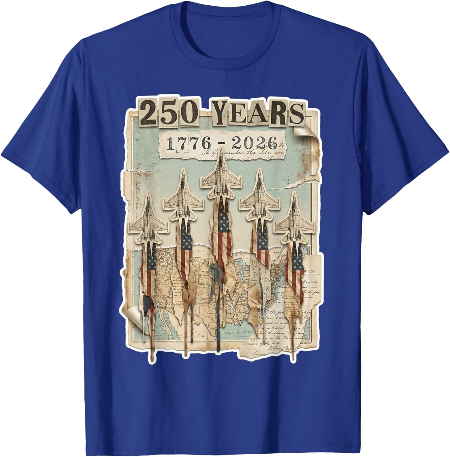 4th of July American Flag Vintage 250 Years 1776 2026 USA T-Shirt - T-Shirt | Royal