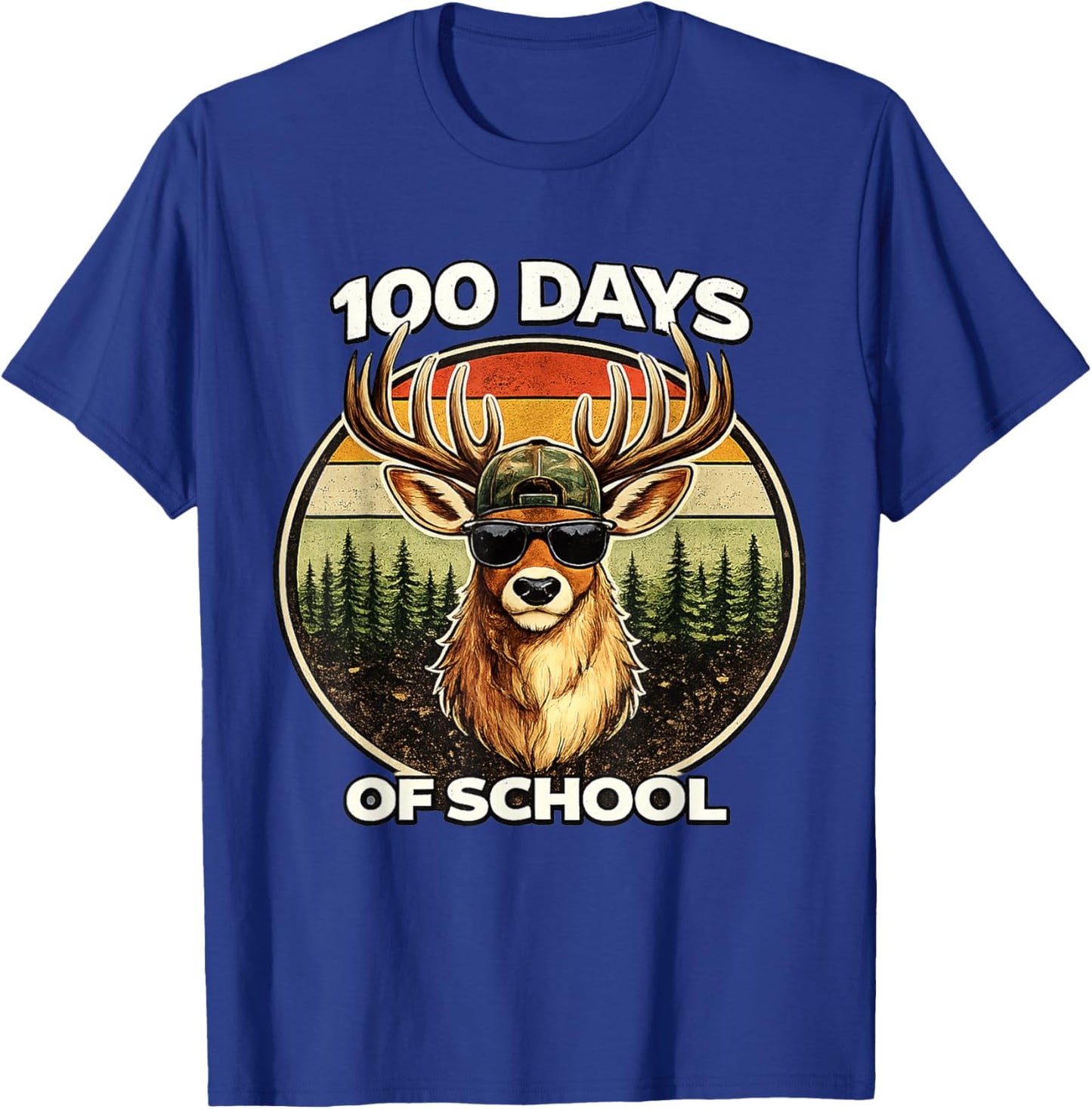 Deer 100 Days of School for Kids Teachers Boys Girls Funny T-Shirt - T-Shirt | Royal