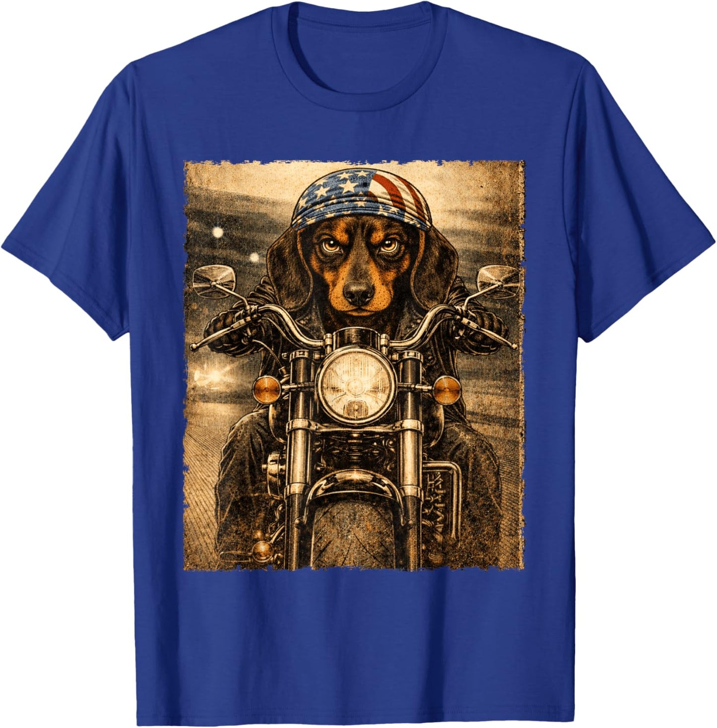 Vintage Dachshund Dog Biker Riding Classic Doxie Motorcycle T-Shirt - T-Shirt | Royal
