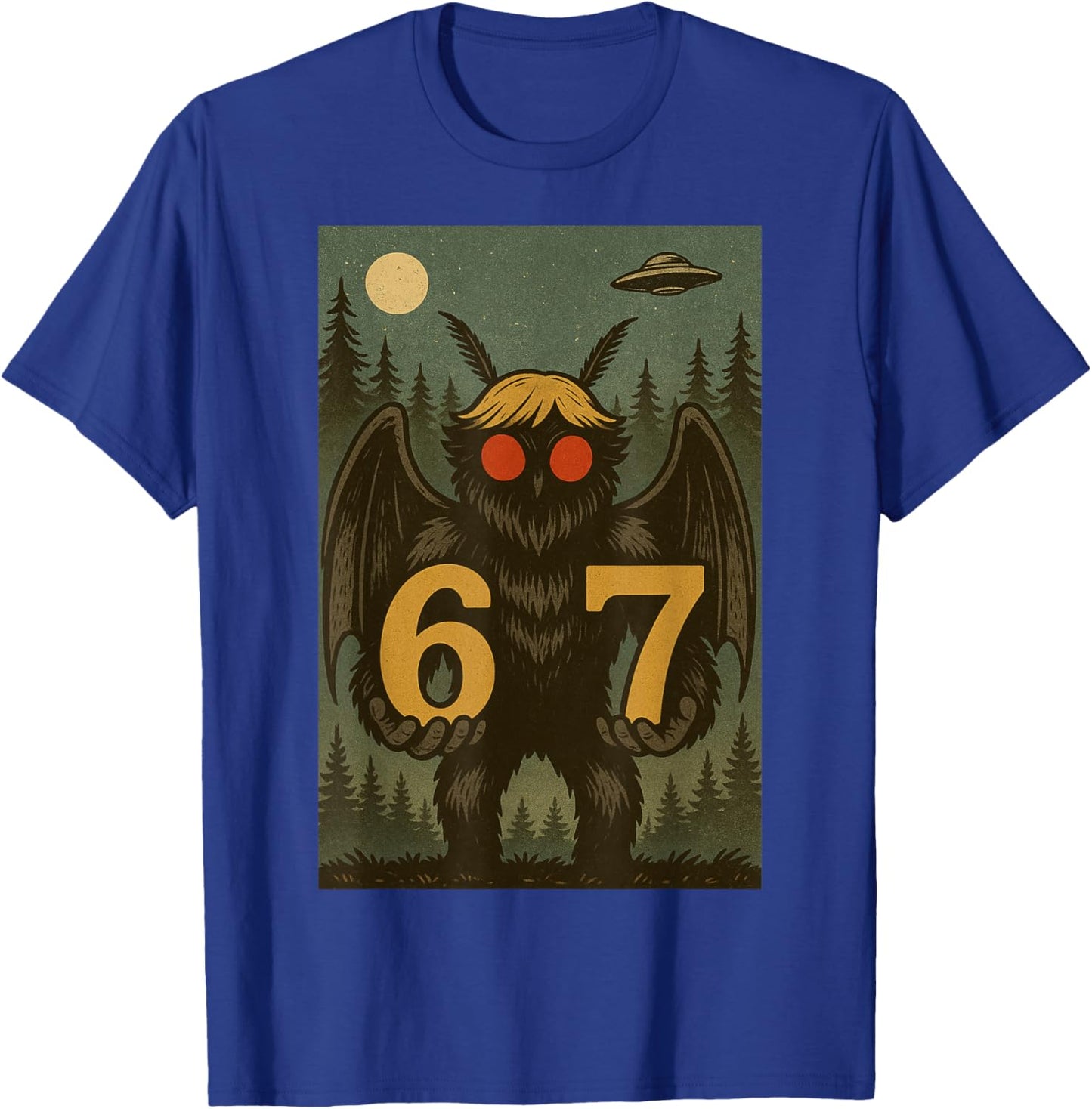 Six Seven Funny Mothman Cryptid 67 Viral Meme Men Women Kids T-Shirt - T-Shirt | Royal