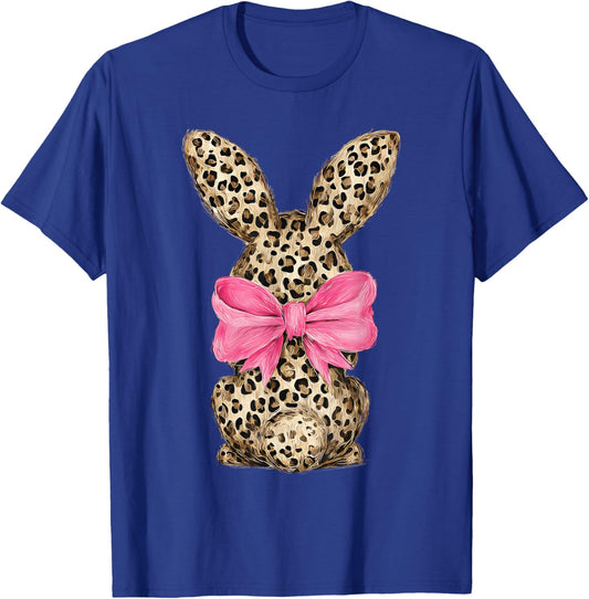 Easter Bunny Coquette Bow Leopard Easter Day Girl Women T-Shirt - T-Shirt | Royal