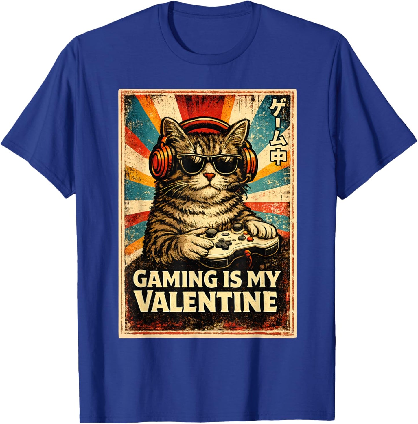 Gaming is My Valentine Chill Cat Retro Gamer Valentines Day T-Shirt - T-Shirt | Royal