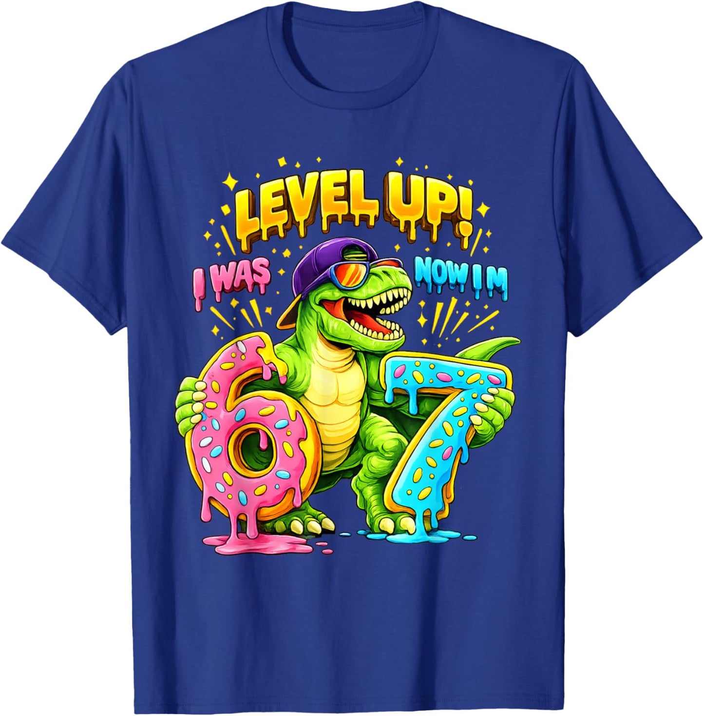 7th Birthday I was Six Now I'm Seven Dinosaur Funny 67 Meme T-Shirt - T-Shirt | Royal