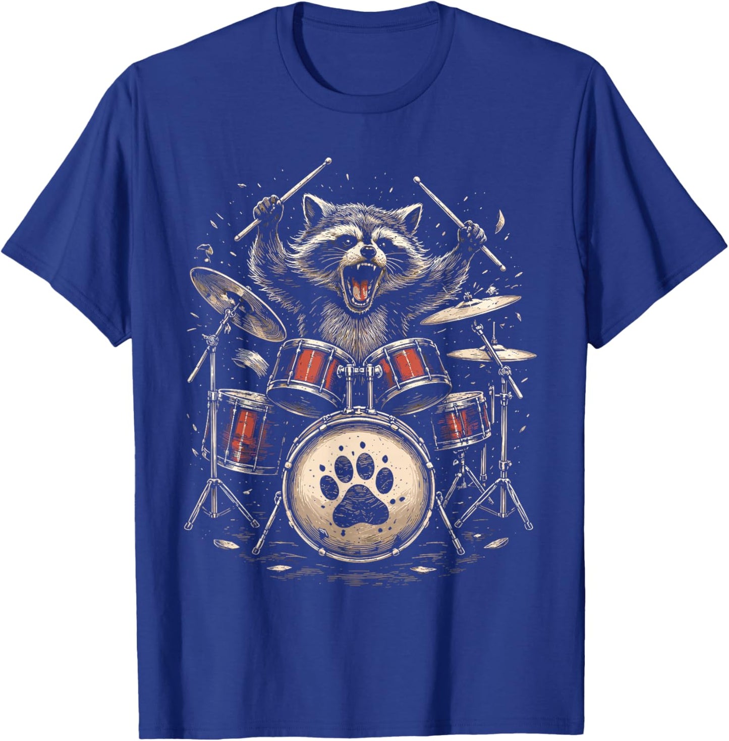 Raccoon Drummer Rock Band Animal Graphic T-Shirt - T-Shirt | Royal