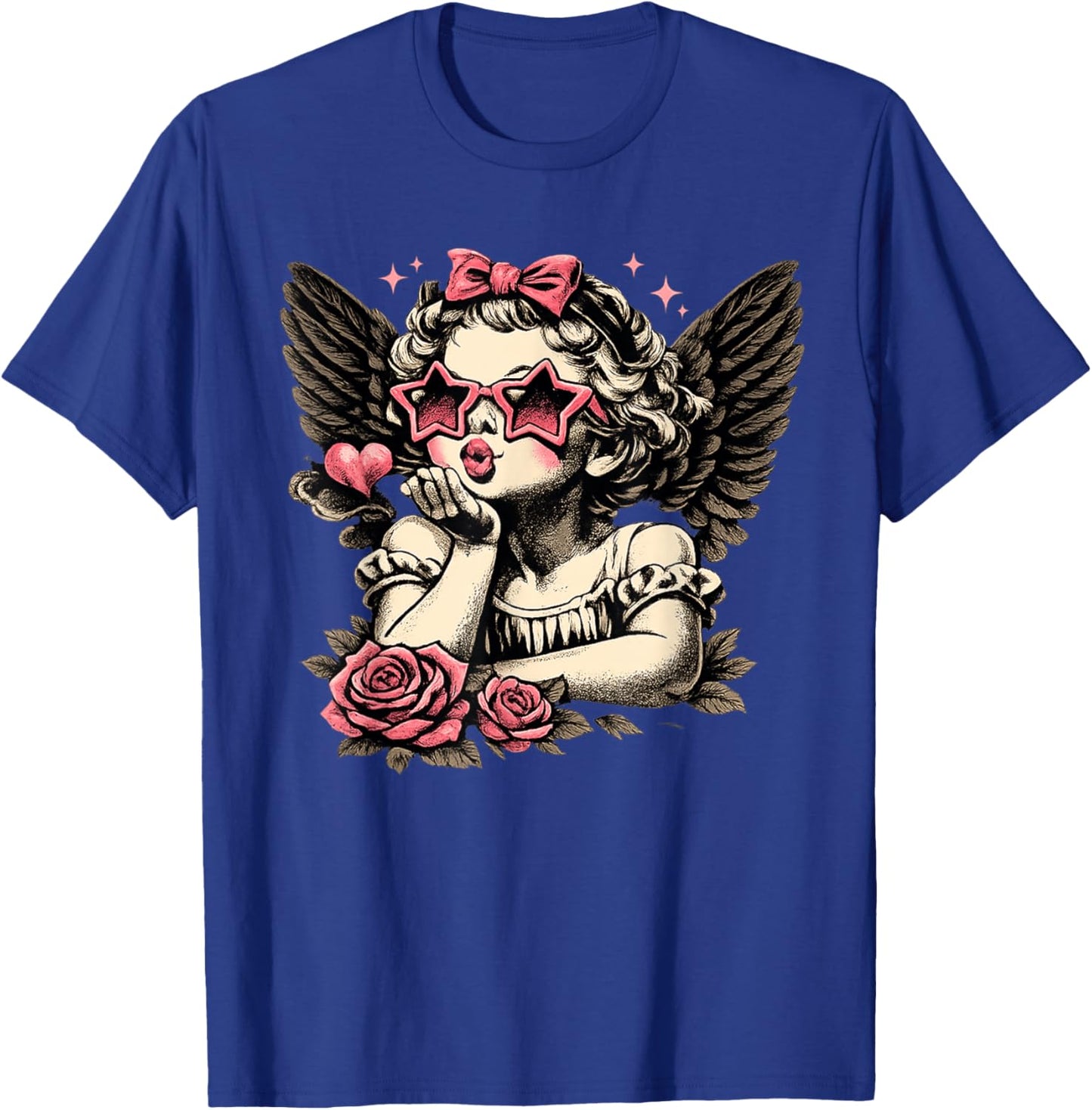Retro Valentine Day Cute Vintage Cupid Blowing Kiss Star T-Shirt - T-Shirt | Royal