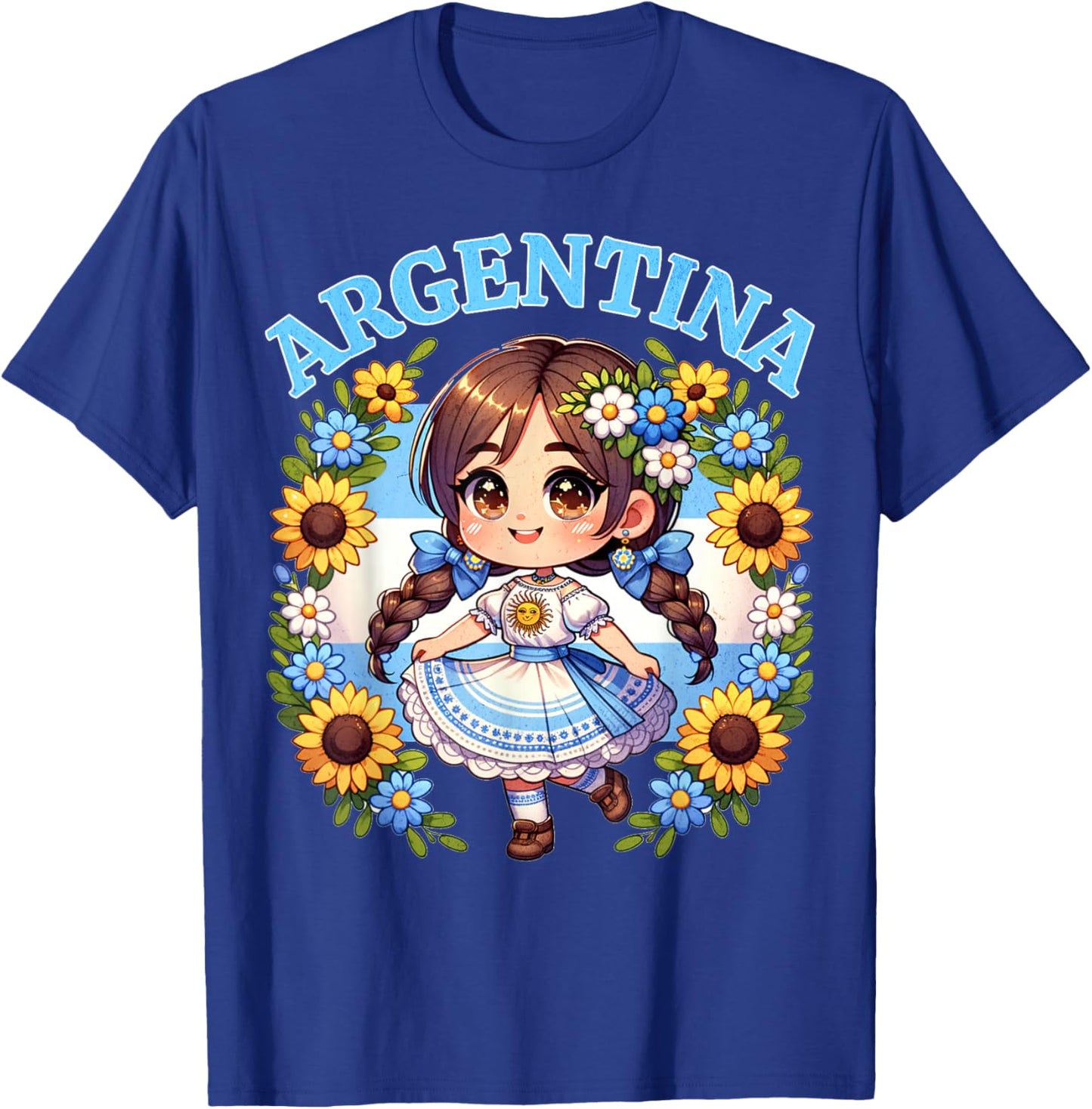 Cute Argentina Girl Traditional Dress with Sunflowers Kids T-Shirt - T-Shirt | Royal