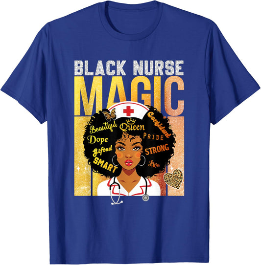 Black Nurse Magic Pride Afro Queen BHM Shirt Nursing T-Shirt - T-Shirt | Royal