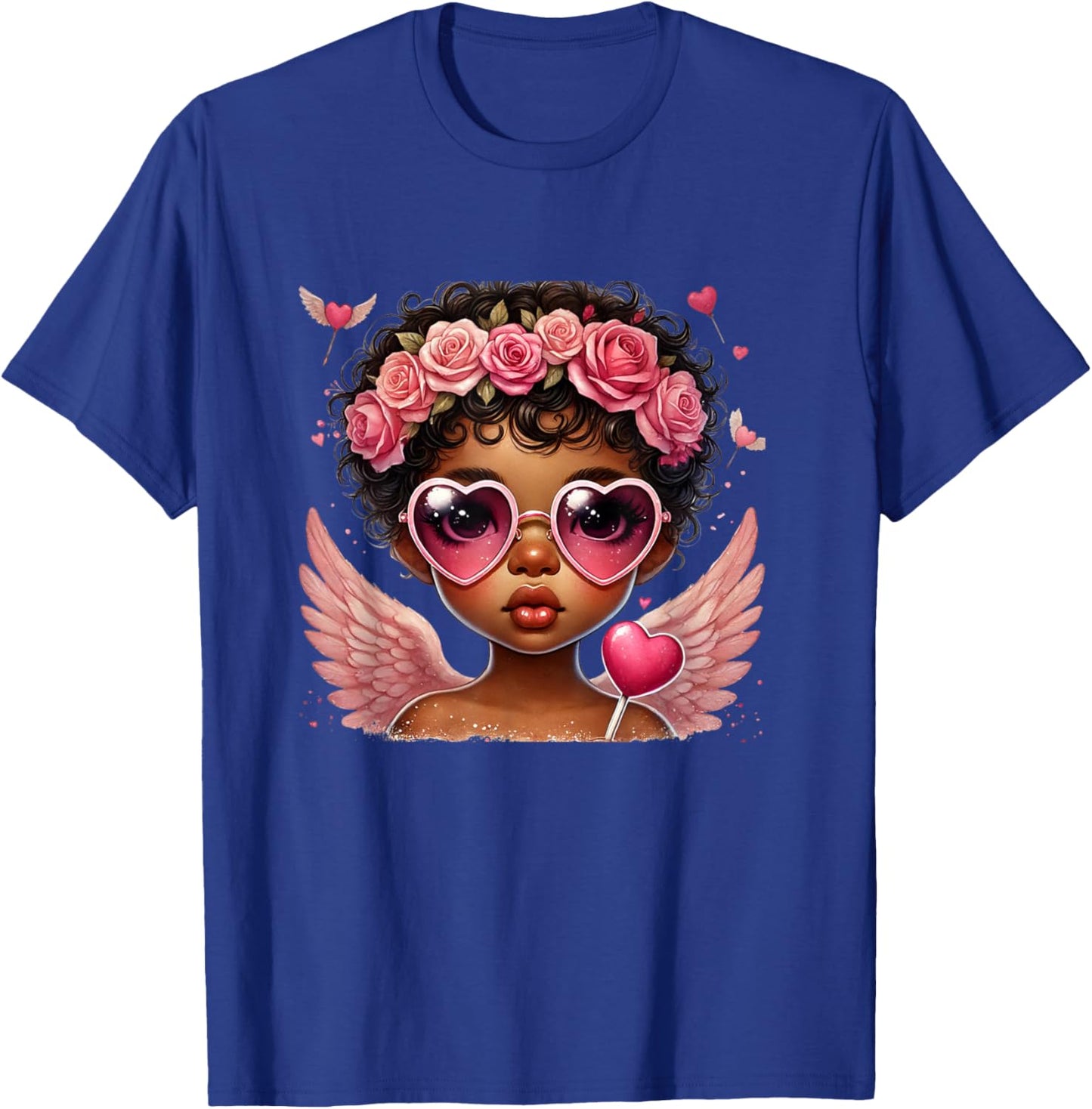Afrocentric Black Cupid Cute Valentine Art T-Shirt - T-Shirt | Royal