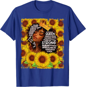 Black History Month Black Queen Afro Women Girls Sunflowers T-Shirt - T-Shirt | Royal