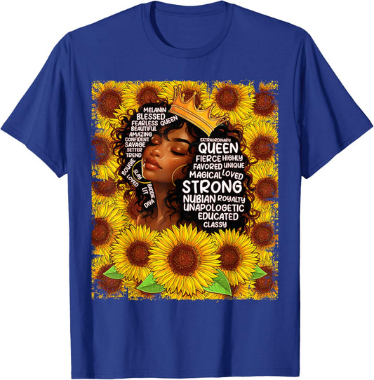 Black History Month Black Queen Afro Women Girls Sunflowers T-Shirt - T-Shirt | Royal