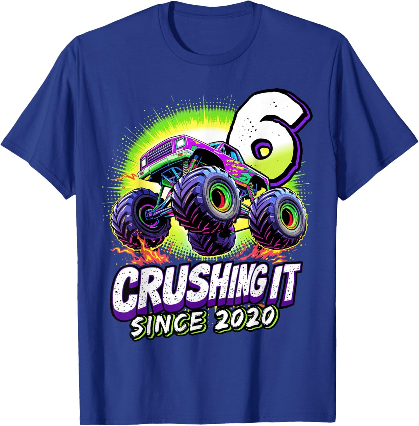 Birthday Monster Truck 6 Year Old Boys 6th Party Born 2020 T-Shirt - T-Shirt | Royal
