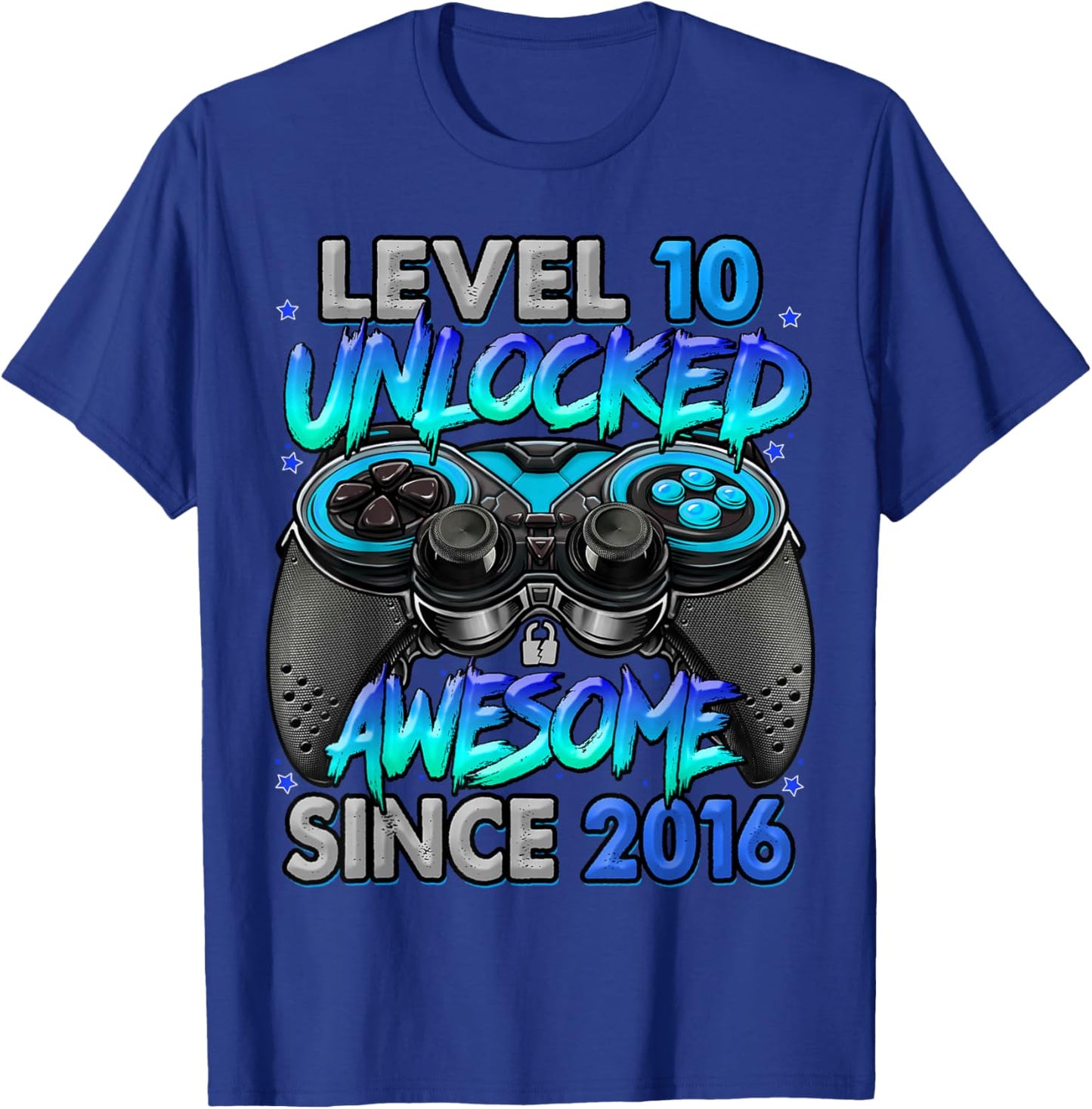 Level 10 Unlocked Awesome Since 2016 10th Birthday Gaming T-Shirt - T-Shirt | Royal
