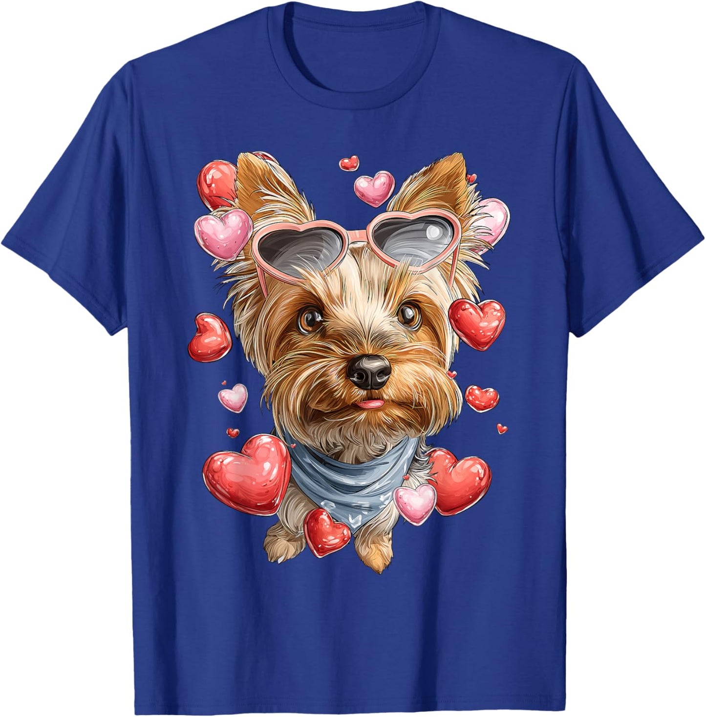 Yorkshire Terrier Dog Yorkie Valentine's Day Heart Glasses T-Shirt - T-Shirt | Royal
