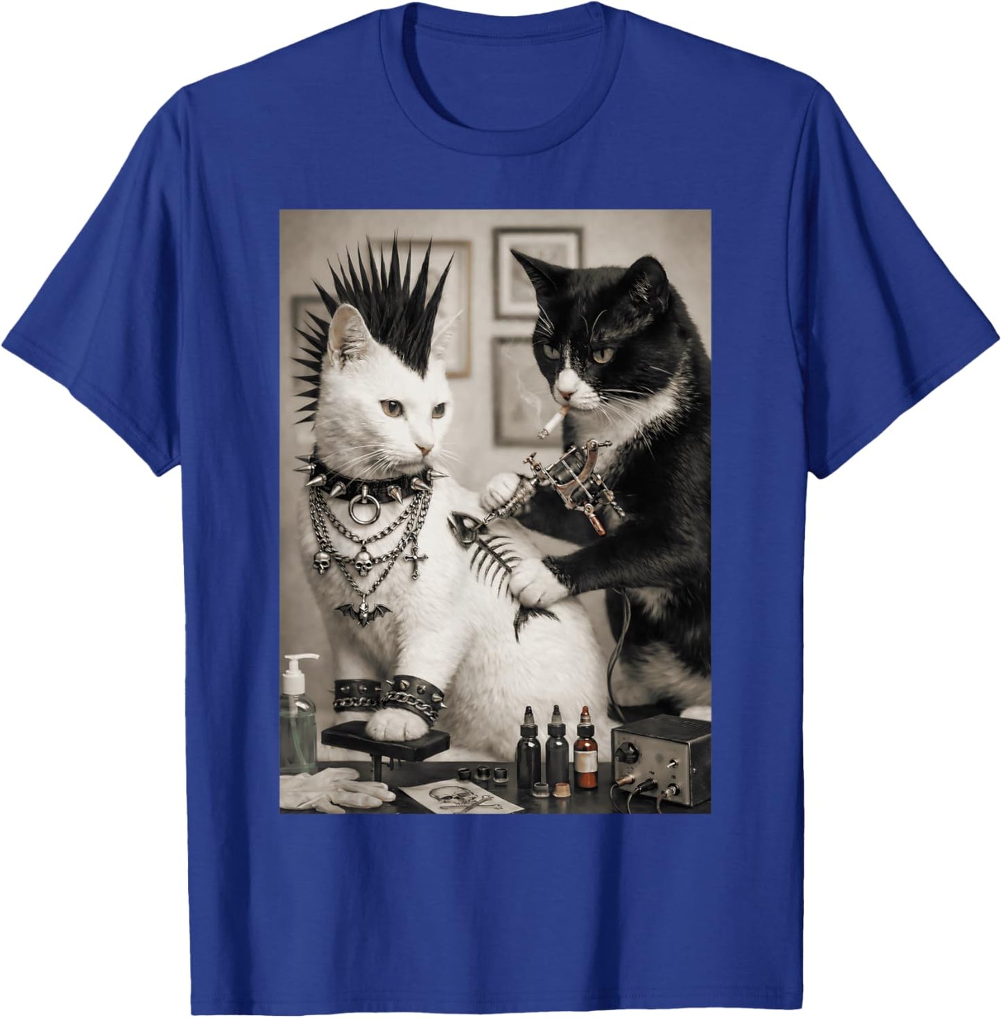 Funny Punk Cat Tattoo Artist Goth Subculture Meme Humor T-Shirt - T-Shirt | Royal