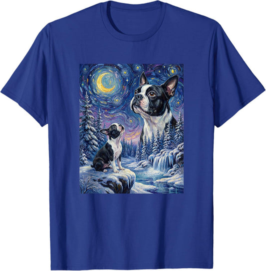 Howling to The Moon Meme Animal Dog Boston Terrier T-Shirt - T-Shirt | Royal