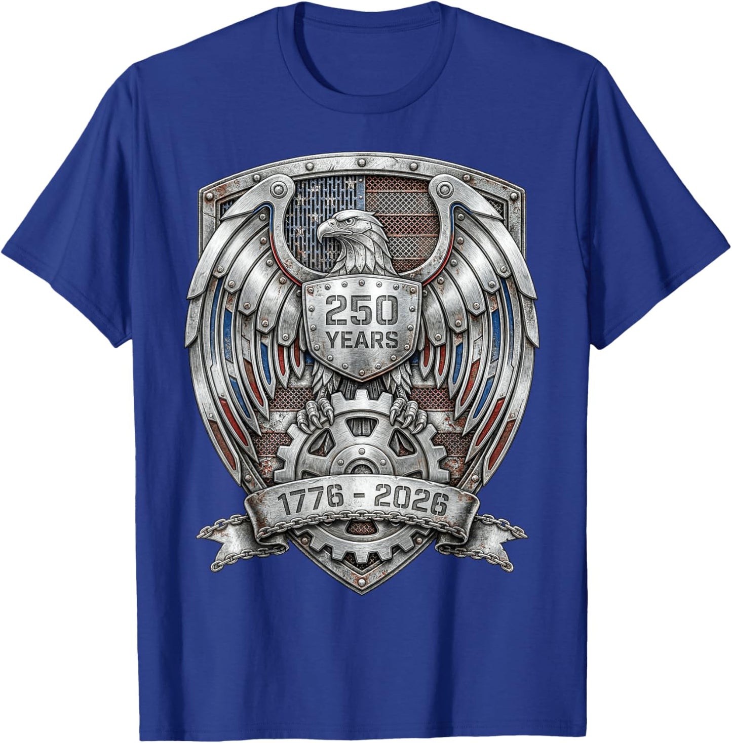 Eagle and Flag 250 Years 1776-2026 250th Birthday Shield T-Shirt - T-Shirt | Royal