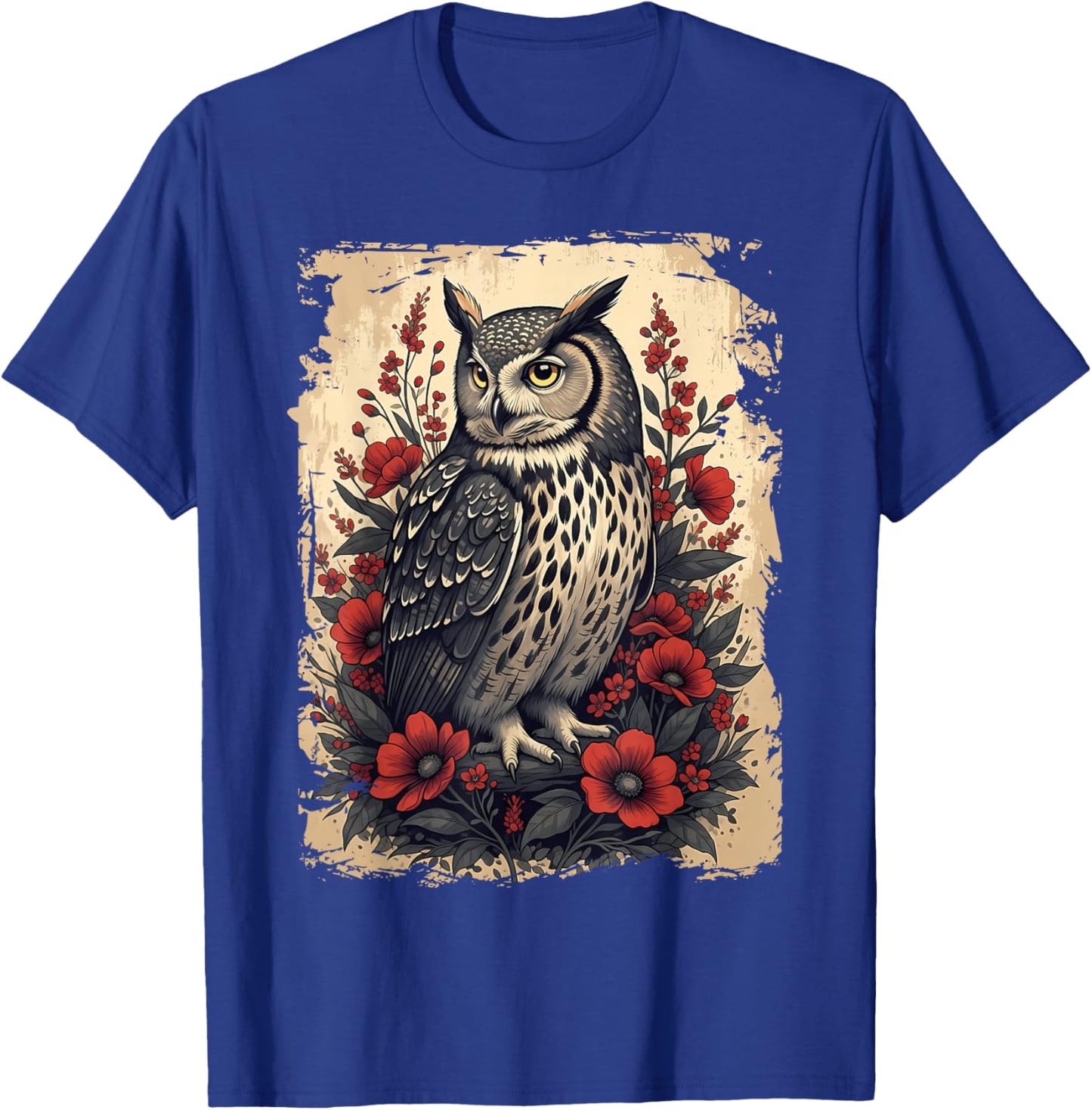 Gothic Owl Rose Enchanted, Vintage Floral Owl Nocturnal Bird T-Shirt - T-Shirt | Royal