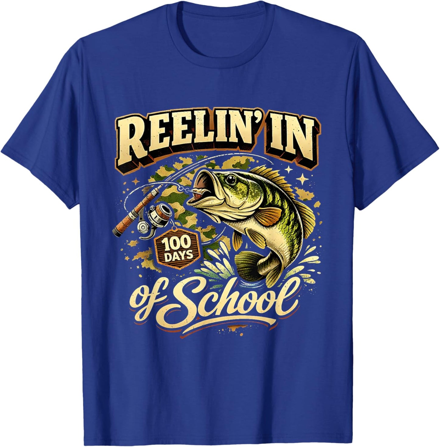 Reelin in 100 Days of School Fishing Fun T-Shirt - T-Shirt | Royal