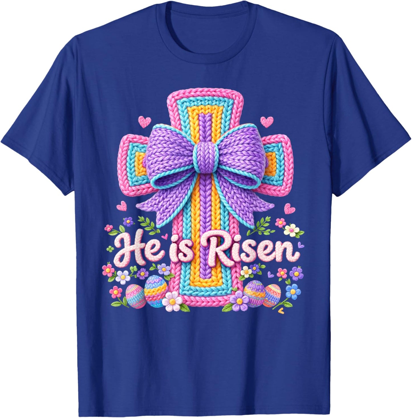 Easter Day He is Risen Christian Latch Hook Yarn Crochet T-Shirt - T-Shirt | Royal