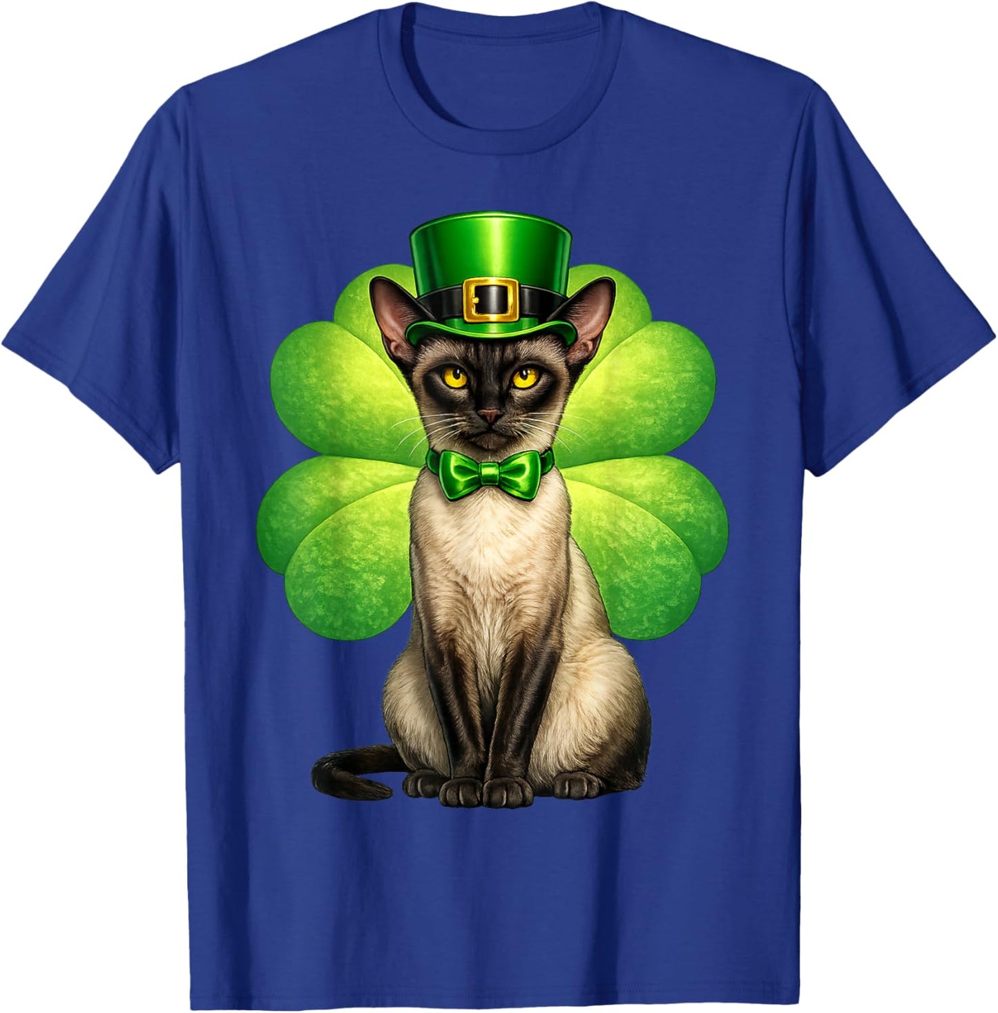 Shamrock Cat Siamese St Patricks Day Irish cat Lovers T-Shirt - T-Shirt | Royal