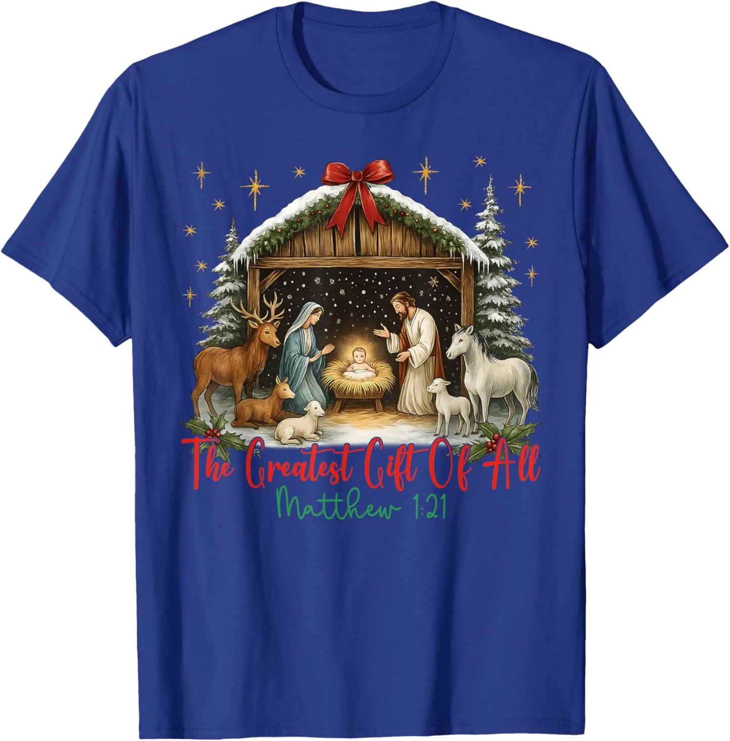 Jesus Nativity Scene The Greatest of All Merry Christmas T-Shirt - T-Shirt | Royal