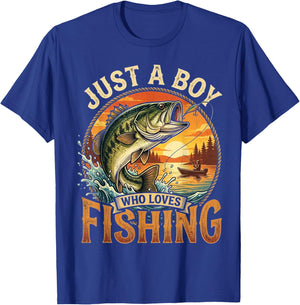 Just A Boy Who Loves Fishing Funny Fishing Bass Angler T-Shirt - T-Shirt | Royal