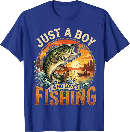 Just A Boy Who Loves Fishing Funny Fishing Bass Angler T-Shirt - T-Shirt | Royal