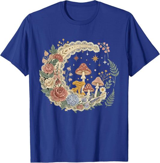 Cottagecore Grandmacore Mushroom Moon Floral Nature Mom T-Shirt - T-Shirt | Royal