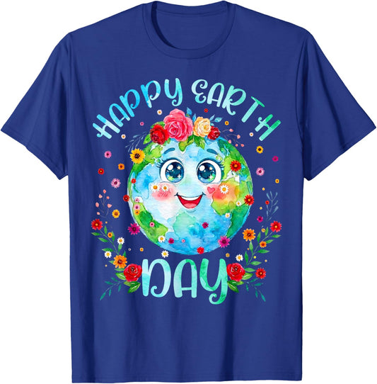 Happy Earth Day Cute Floral Earth Day 2026 Men Women Kids T-Shirt - T-Shirt | Royal