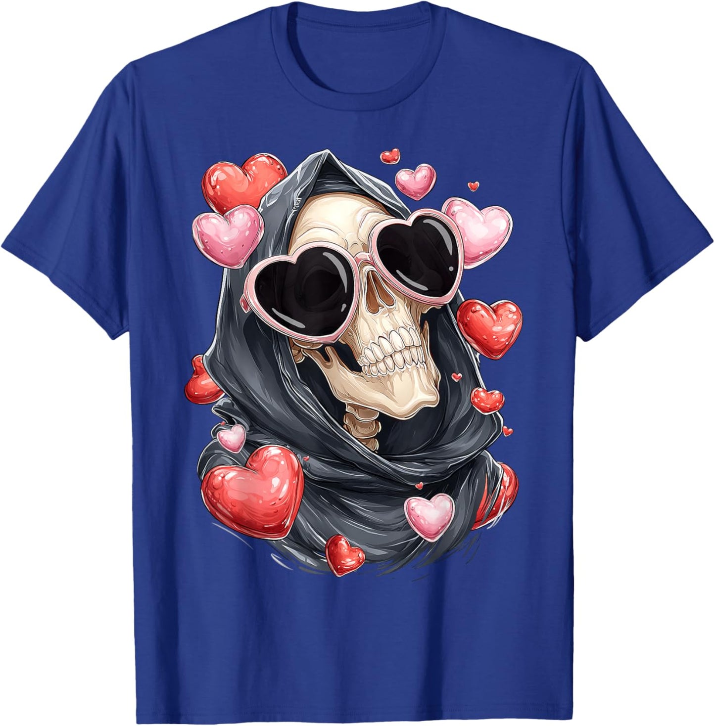 Grim Reaper The Death Skull Valentine's Day Heart Sunglasses T-Shirt - T-Shirt | Royal